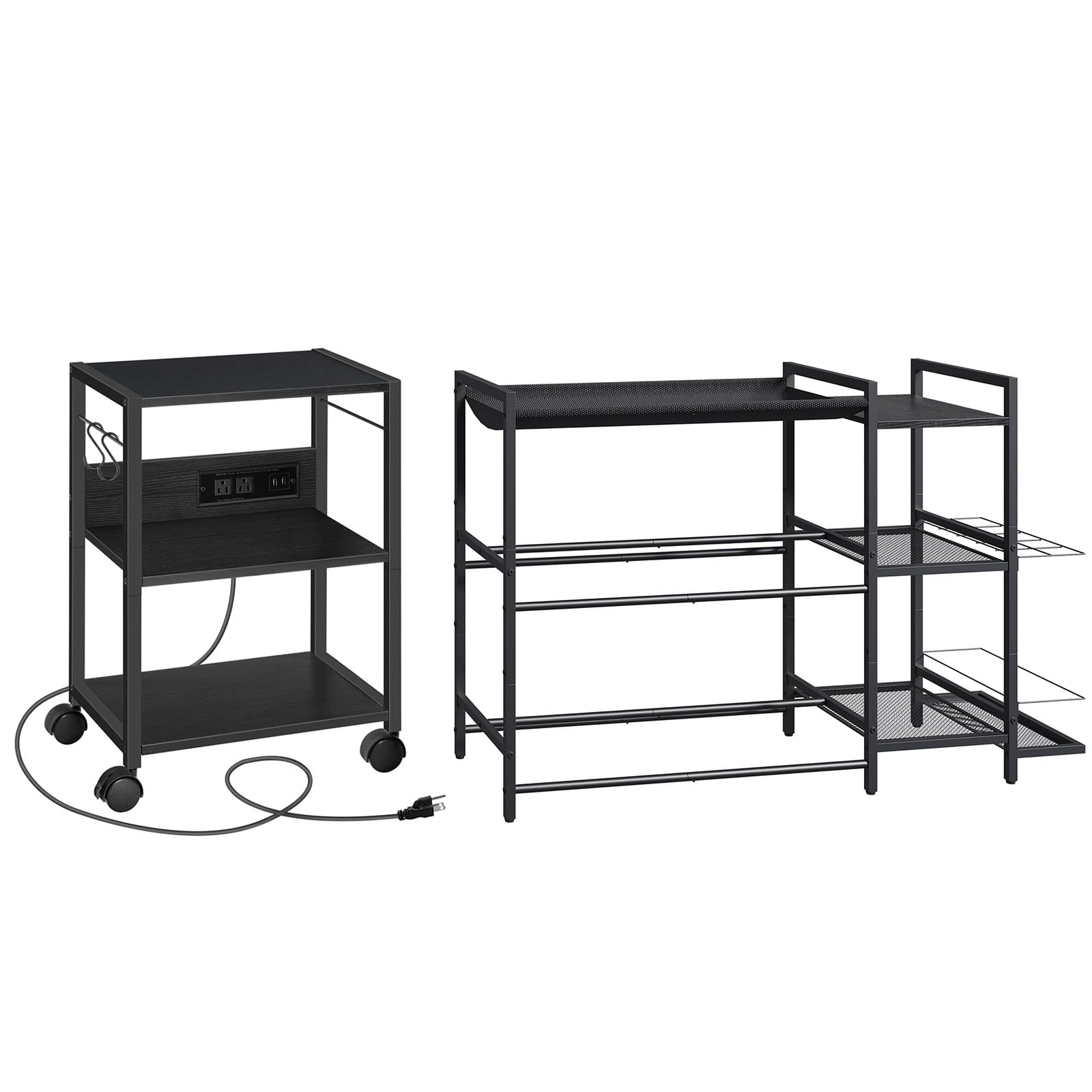 MAHANCRIS Industrial Printer Cart & 3-Tier Ball Storage Rack | Durable Garage Sports Organizer for Baseball & Golf | Oxf