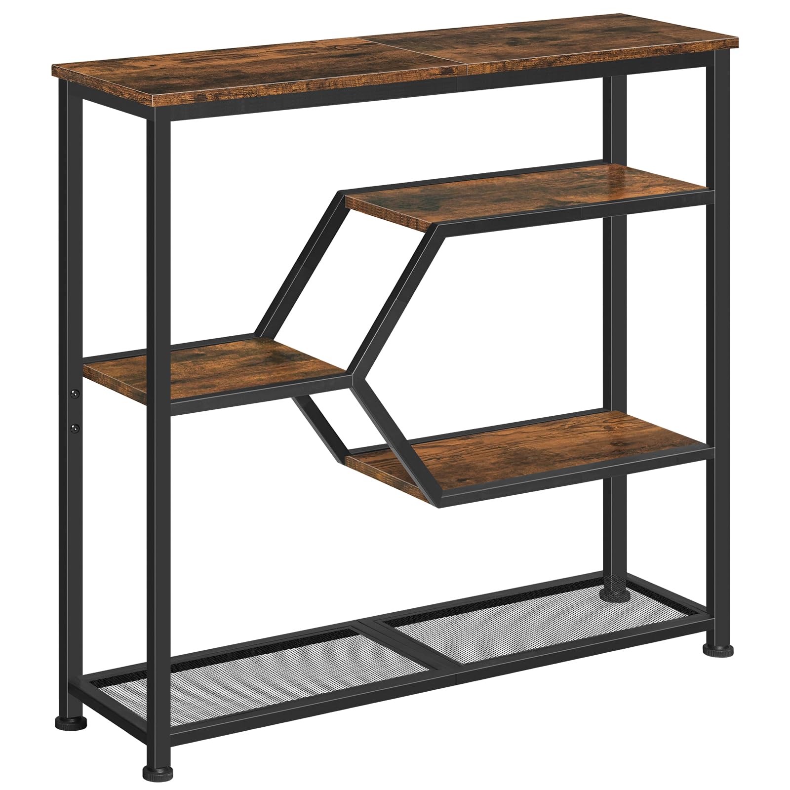 MAHANCRIS Console Table - 31.5'' Narrow Long Entryway Table with 5-Tier Open Storage Shelves - Rustic Brown and Black - 